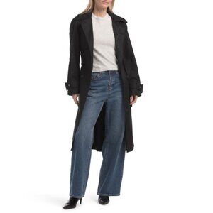 AVEC LES FILLES Black Double Breasted Raglan Sleeve Belted Trench Coat